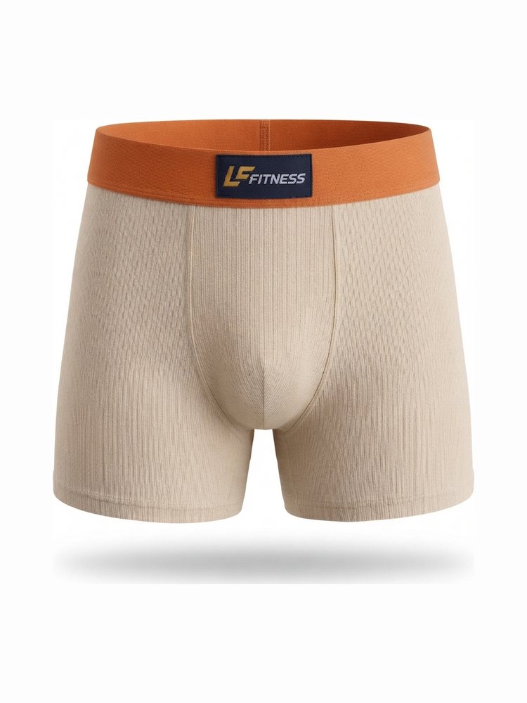 Cueca boxer bege Luanzzo Fitness com elástico laranja